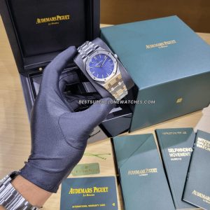 High-quality replica Royal Oak 15510ST showcasing blue “Grande Tapisserie” pattern