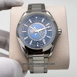 Omega Seamaster Aqua Terra Steel on Steel 150m Co-Axial Master Chronometer GMT Worldtimer 8938 Swiss Super Clone Watch Ref-220.10.43.22.03.001