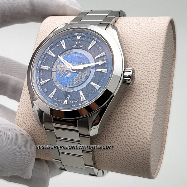Omega Seamaster Aqua Terra Steel on Steel 150m Co-Axial Master Chronometer GMT Worldtimer 8938 Swiss Super Clone Watch Ref-220.10.43.22.03.001 - Image 2