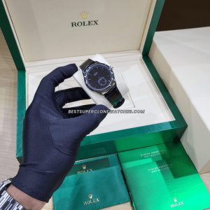 Super clone Rolex 1908 Ref. 52509 with luxurious 18kt white gold case, black dial, and alligator leather strap