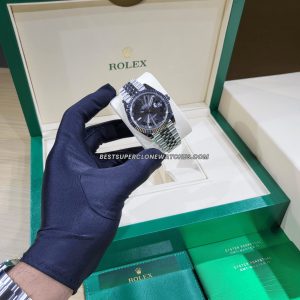 Rolex Datejust Ref-126334 super clone with Oystersteel case, slate dial, and white gold, offering a top-tier fake watch design.