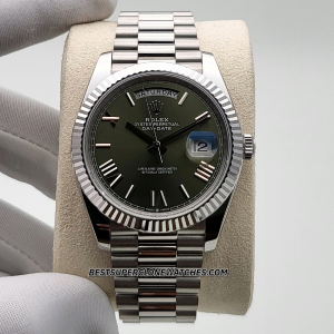 Rolex Day-Date Oyster Platinum Olive Green Dial 3255 Swiss Super Clone Watch Ref-228236