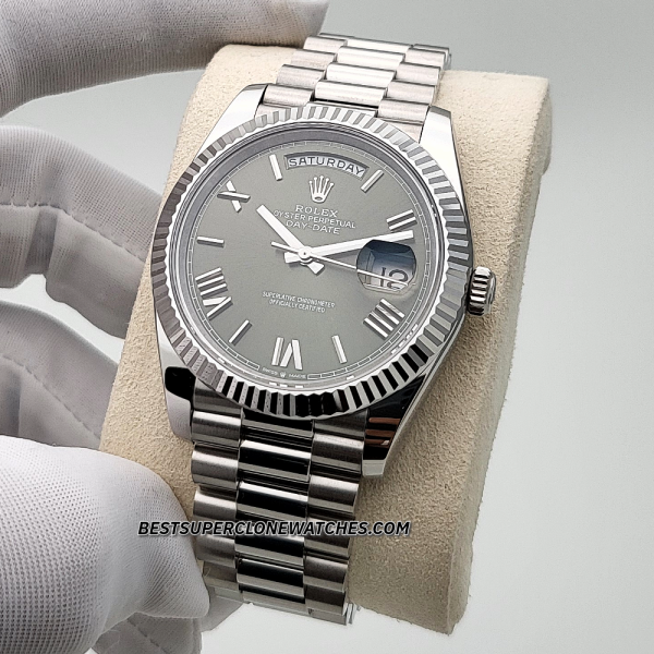 Rolex Day-Date Oyster Platinum Olive Green Dial 3255 Swiss Super Clone Watch Ref-228236 - Image 2