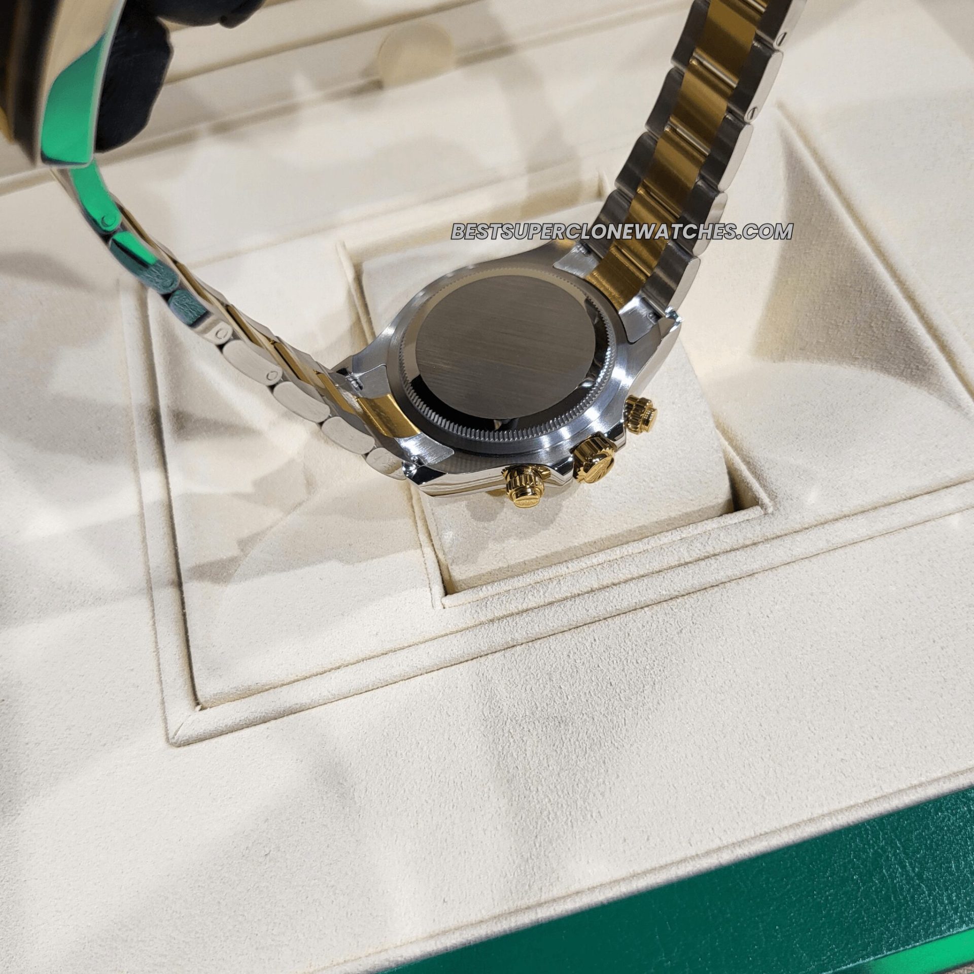 Luxury fake Rolex Daytona with two-tone yellow gold and steel case and white dial