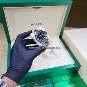 Swiss super clone Rolex GMT Master II featuring polished oystersteel case and black dial