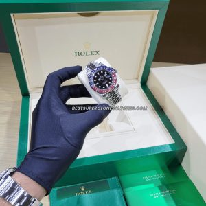 Rolex GMT Master II Pepsi Swiss super clone with red and blue bezel and jubilee bracelet