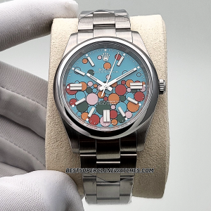 Rolex Oyster Perpetual Turquoise Blue Celebration Motif Dial 3230 Swiss Super Clone Watch Ref-124300