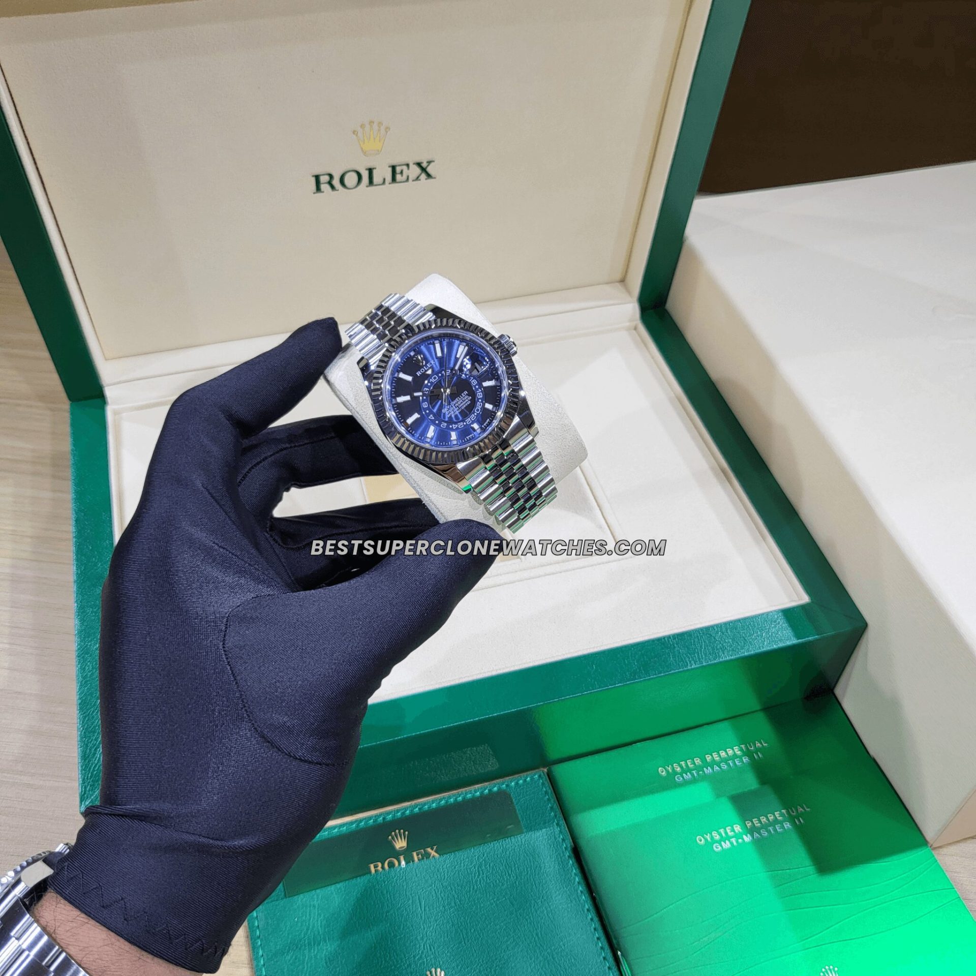 Super clone Rolex Sky-Dweller 336934 with bright blue dial, two-tone case, and 9002 movement imitation