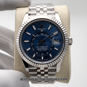 Rolex Sky-Dweller Oystersteel and White Gold Bright Blue Dial Jubilee Bracelet 9002 Swiss Super Clone Watch Ref-336934