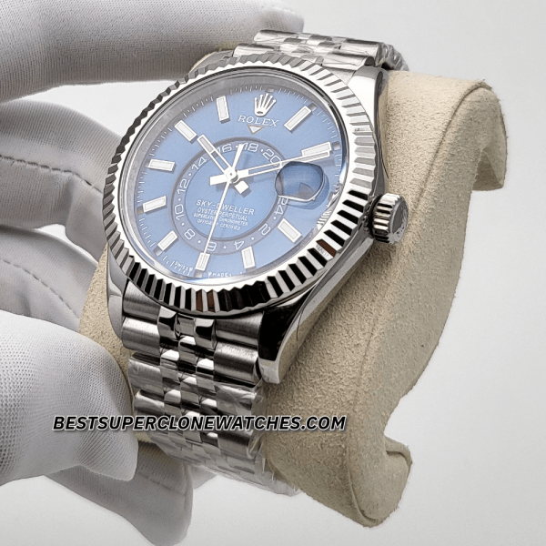 Rolex Sky-Dweller Oystersteel and White Gold Bright Blue Dial Jubilee Bracelet 9002 Swiss Super Clone Watch Ref-336934 - Image 2