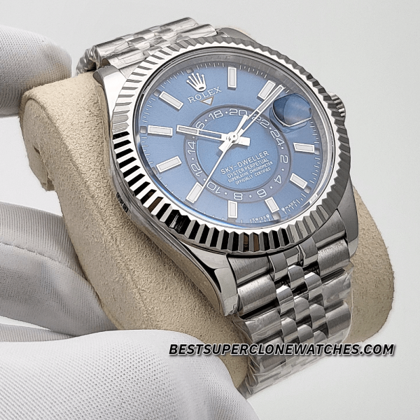 Rolex Sky-Dweller Oystersteel and White Gold Bright Blue Dial Jubilee Bracelet 9002 Swiss Super Clone Watch Ref-336934 - Image 3