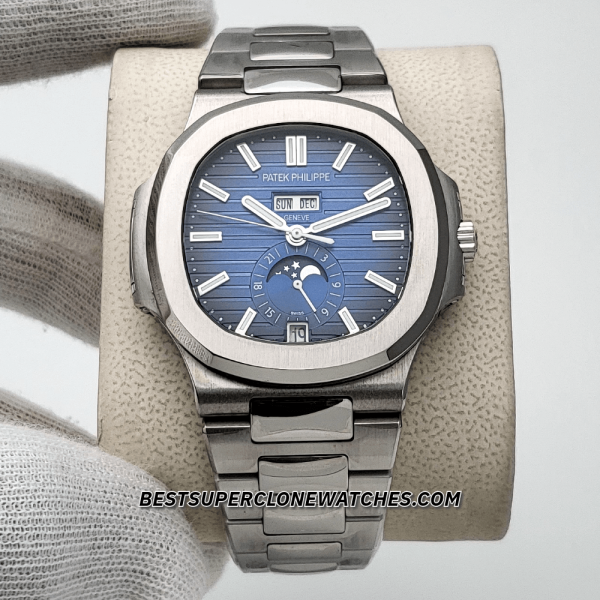 Patek Philippe Nautilus Annual Calendar Moon Phases Blue Dial 324 S QA LU 24H/303 Swiss Super Clone Watch Ref-5726/1A-014