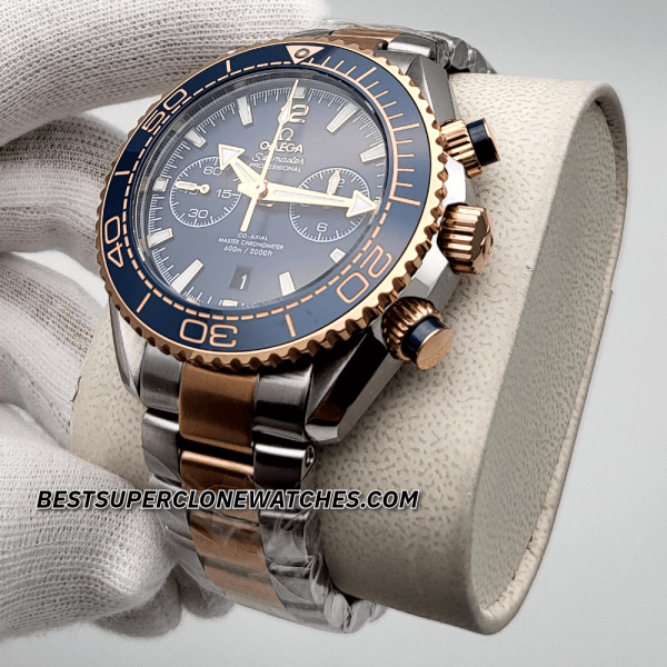 Omega Seamaster Planet Ocean 600M Chronograph Gold On Steel Blue Dial 9900 Swiss Super Clone Watch Ref-215.20.46.51.03.001 - Image 2