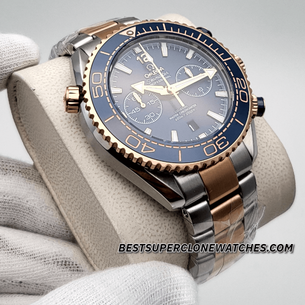 Omega Seamaster Planet Ocean 600M Chronograph Gold On Steel Blue Dial 9900 Swiss Super Clone Watch Ref-215.20.46.51.03.001 - Image 3