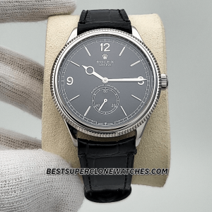 Rolex 1908 18kt White Gold Intense Black Dial Alligator Strap 7140 Swiss Super Clone Watch Ref-52509