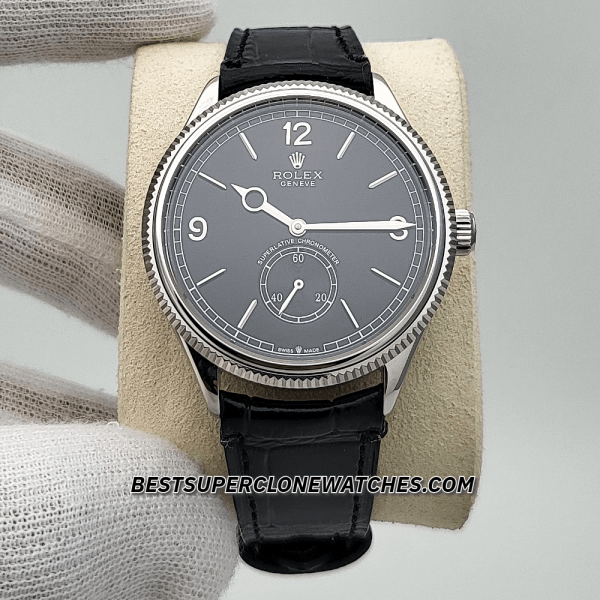 Rolex 1908 18kt White Gold Intense Black Dial Alligator Strap 7140 Swiss Super Clone Watch Ref-52509