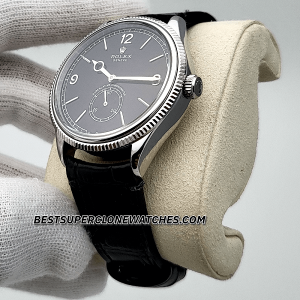 Rolex 1908 18kt White Gold Intense Black Dial Alligator Strap 7140 Swiss Super Clone Watch Ref-52509 - Image 2