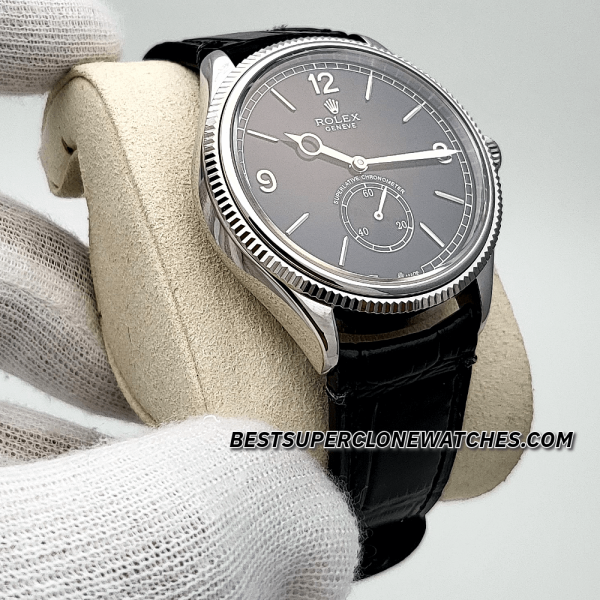 Rolex 1908 18kt White Gold Intense Black Dial Alligator Strap 7140 Swiss Super Clone Watch Ref-52509 - Image 3