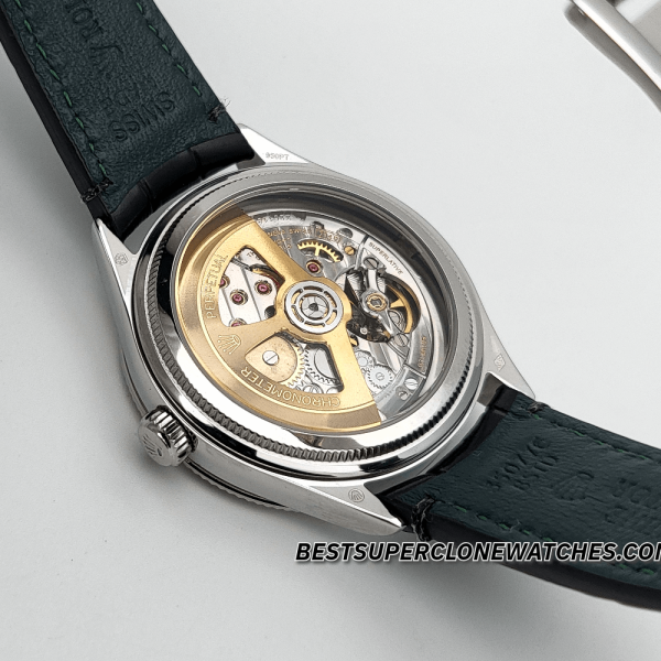 Rolex 1908 18kt White Gold Intense Black Dial Alligator Strap 7140 Swiss Super Clone Watch Ref-52509 - Image 5