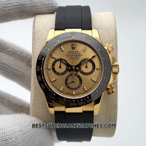 Rolex Daytona 18kt Yellow Gold Oysterflex Golden Dial 4131 Swiss Super Clone Watch Ref-126518LN