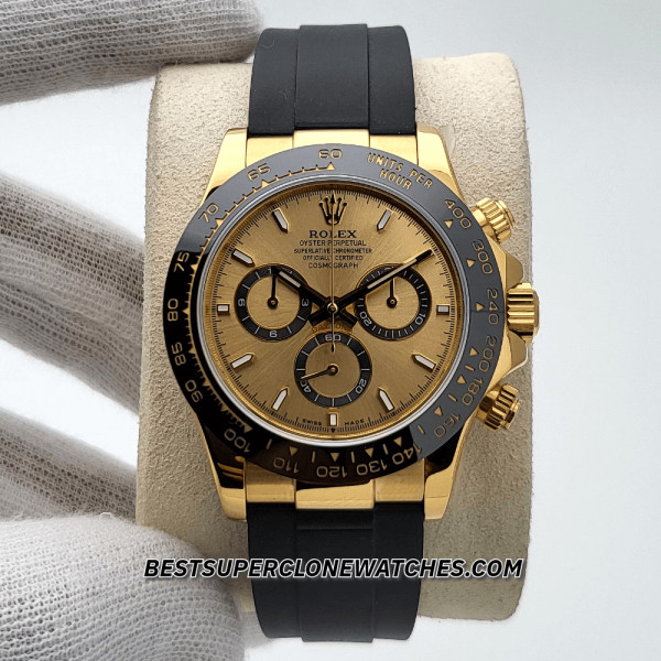 Rolex Daytona 18kt Yellow Gold Oysterflex Golden Dial 4131 Swiss Super Clone Watch Ref-126518LN
