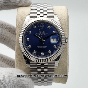 Rolex Datejust Oystersteel and White Gold Bright Blue with Diamonds Set Dial 3235 Swiss Super Clone Watch Ref-126334