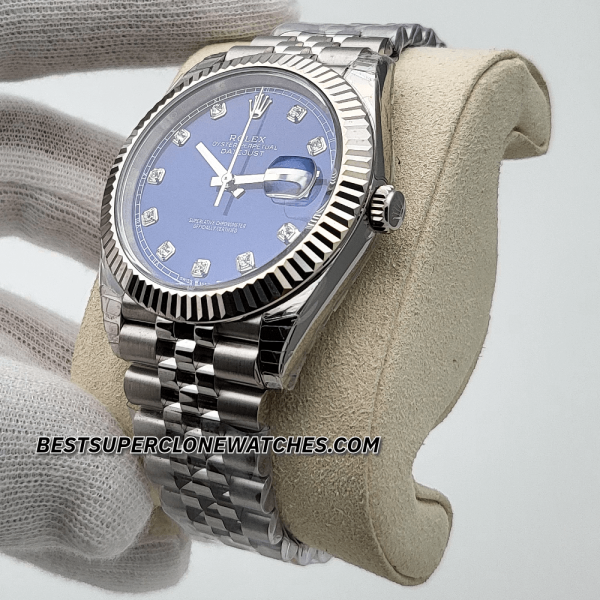 Rolex Datejust Oystersteel and White Gold Bright Blue with Diamonds Set Dial 3235 Swiss Super Clone Watch Ref-126334 - Image 2