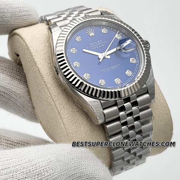 Rolex Datejust Oystersteel and White Gold Bright Blue with Diamonds Set Dial 3235 Swiss Super Clone Watch Ref-126334 - Image 3