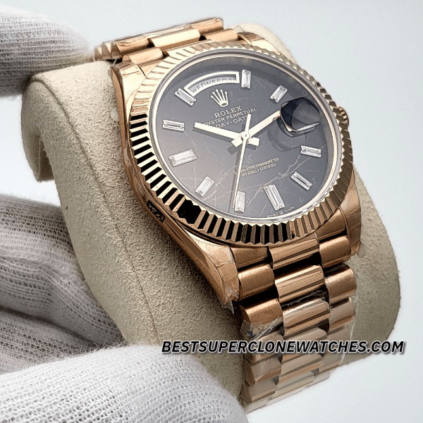 Rolex Day-Date Everose Gold Eisenkiesel with Diamonds Set Dial 3255 Swiss Super Clone Watch Ref-228235 - Image 3