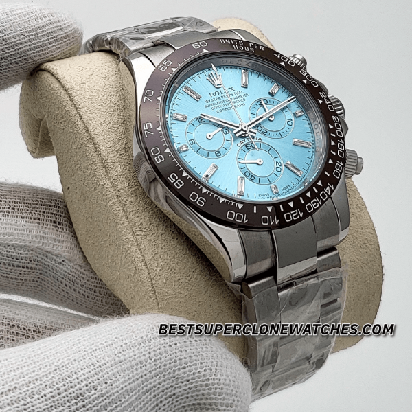 Rolex Daytona Platinum Ice Blue Dial With Diamond 4130 Swiss Super Clone Watch Ref-116506LN - Image 3