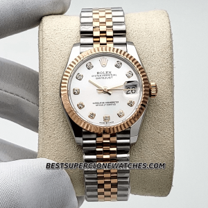 Rolex Datejust Oystersteel and Everose Gold Diamonds Set Silver Dial 31mm 2236 Swiss Super Clone Watch Ref-278271