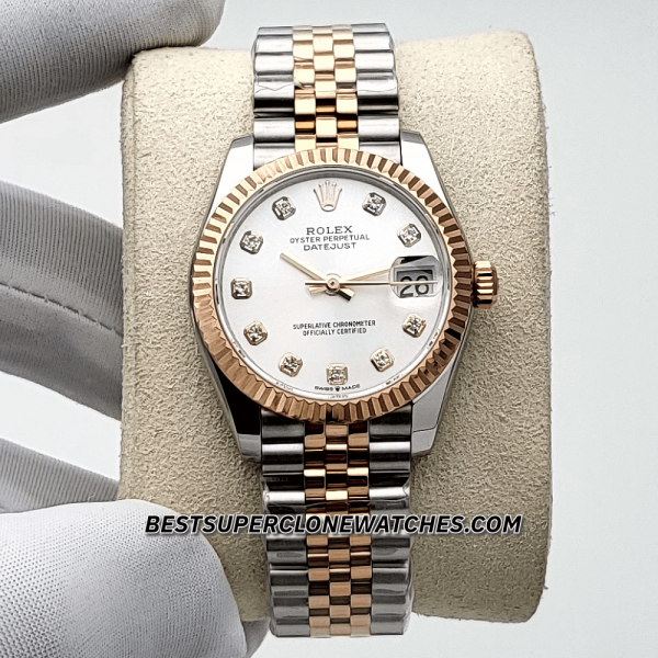Rolex Datejust Oystersteel and Everose Gold Diamonds Set Silver Dial 31mm 2236 Swiss Super Clone Watch Ref-278271