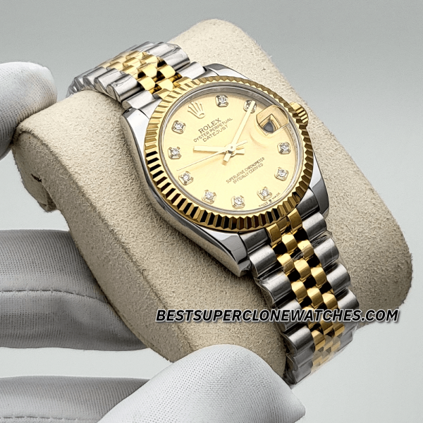 Rolex Datejust Oystersteel and Yellow Gold Diamonds Set Champagne-Colour Dial 31mm 2236 Swiss Super Clone Watch Ref-278273 - Image 3