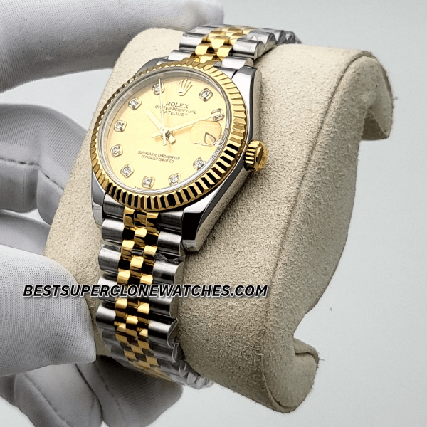 Rolex Datejust Oystersteel and Yellow Gold Diamonds Set Champagne-Colour Dial 31mm 2236 Swiss Super Clone Watch Ref-278273 - Image 2