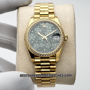 Rolex Datejust Yellow Gold Diamonds Set Floral Motif Olive Green Dial 31mm 2236 Swiss Super Clone Watch Ref-278288RBR