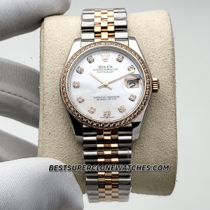 Rolex Datejust Oystersteel and Everose Gold Diamonds Set White Mother-of-Pearl Dial 31mm 2236 Swiss Super Clone Watch Ref-278381RBR