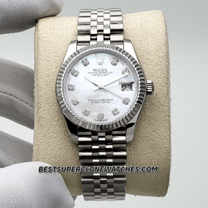 Rolex Datejust Oystersteel and White Gold Diamonds Set White Mother-of-Pearl Dial 31mm 2236 Swiss Super Clone Watch Ref-278274