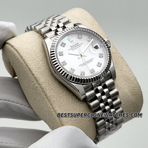 Rolex Datejust Oystersteel and White Gold Diamonds Set White Mother-of-Pearl Dial 31mm 2236 Swiss Super Clone Watch Ref-278274 - Image 3