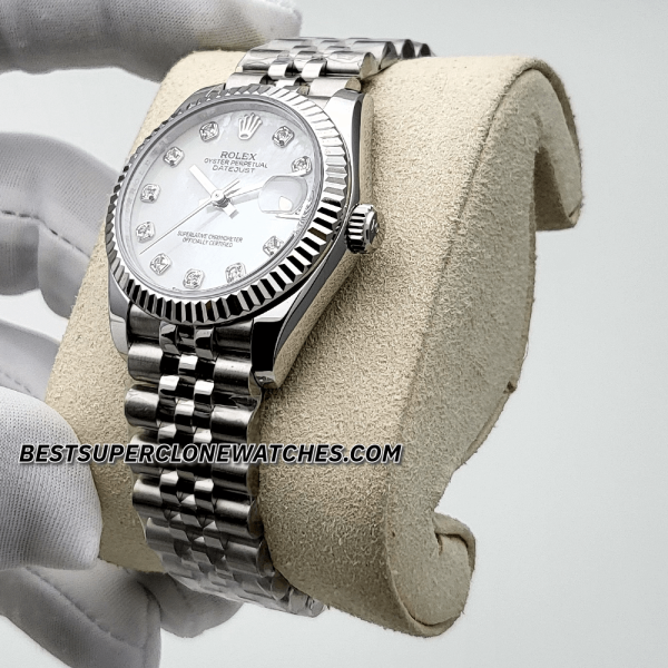 Rolex Datejust Oystersteel and White Gold Diamonds Set White Mother-of-Pearl Dial 31mm 2236 Swiss Super Clone Watch Ref-278274 - Image 2