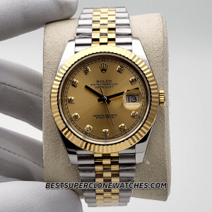 Rolex Datejust Oystersteel and Yellow Gold Champagne-Colour with Diamonds Set Dial 3235 Swiss Super Clone Watch Ref-126333
