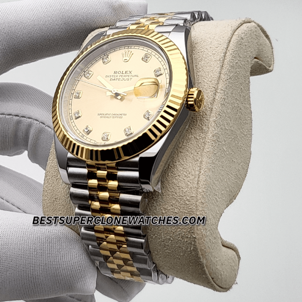 Rolex Datejust Oystersteel and Yellow Gold Champagne-Colour with Diamonds Set Dial 3235 Swiss Super Clone Watch Ref-126333 - Image 2