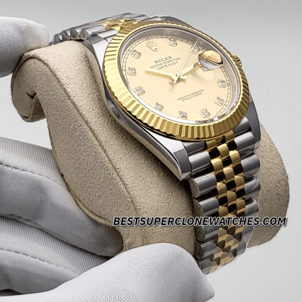 Rolex Datejust Oystersteel and Yellow Gold Champagne-Colour with Diamonds Set Dial 3235 Swiss Super Clone Watch Ref-126333 - Image 3