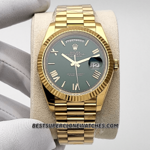 Rolex Day-Date 18kt Yellow Gold Green Dial 3255 Swiss Super Clone Watch Ref-228238
