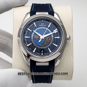 Omega Seamaster Aqua Terra Steel on Rubber 150m Co-Axial Master Chronometer GMT Worldtimer 8938 Swiss Super Clone Watch Ref-220.12.43.22.03.001