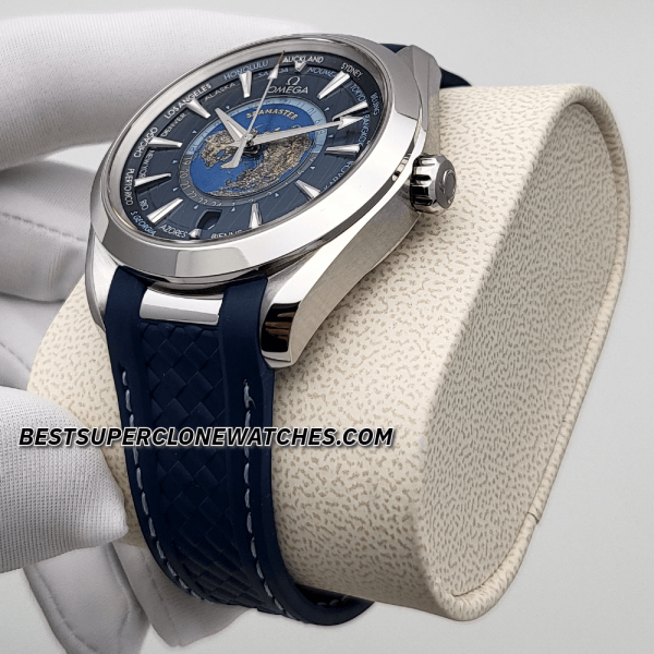 Omega Seamaster Aqua Terra Steel on Rubber 150m Co-Axial Master Chronometer GMT Worldtimer 8938 Swiss Super Clone Watch Ref-220.12.43.22.03.001 - Image 2