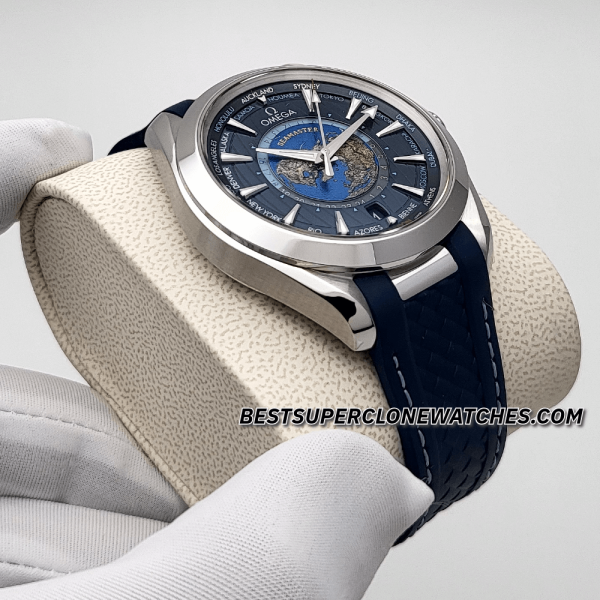 Omega Seamaster Aqua Terra Steel on Rubber 150m Co-Axial Master Chronometer GMT Worldtimer 8938 Swiss Super Clone Watch Ref-220.12.43.22.03.001 - Image 3