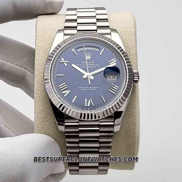 Rolex Day-Date White Gold Bright Blue Dial 40mm 3255 Swiss Super Clone Watch Ref-228239