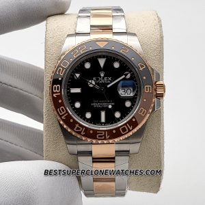 Rolex GMT Master II Rootbeer 2-Tone Black Dial 3285 Swiss Super Clone Watch Ref-126711CHNR