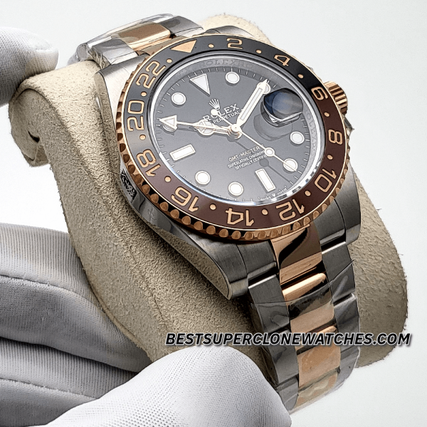 Rolex GMT Master II Rootbeer 2-Tone Black Dial 3285 Swiss Super Clone Watch Ref-126711CHNR - Image 3