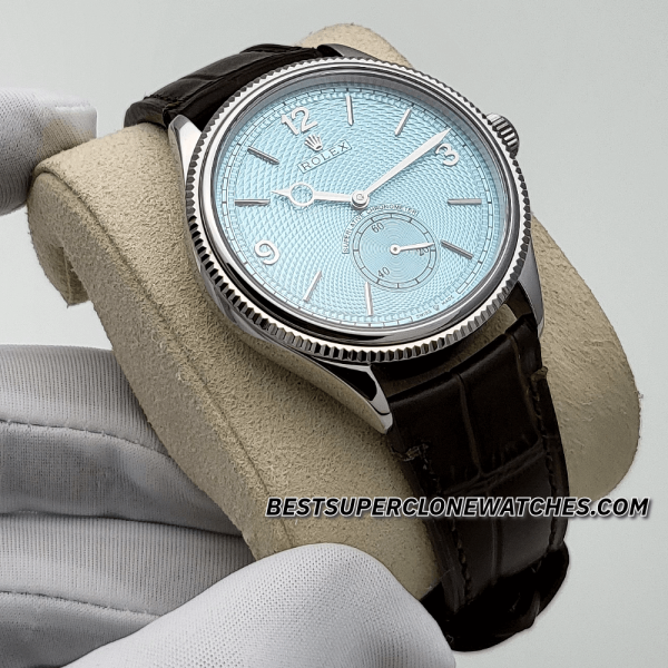 Rolex 1908 Platinum Ice Blue Dial Alligator Strap 7140 Swiss Super Clone Watch Ref-52506 - Image 3